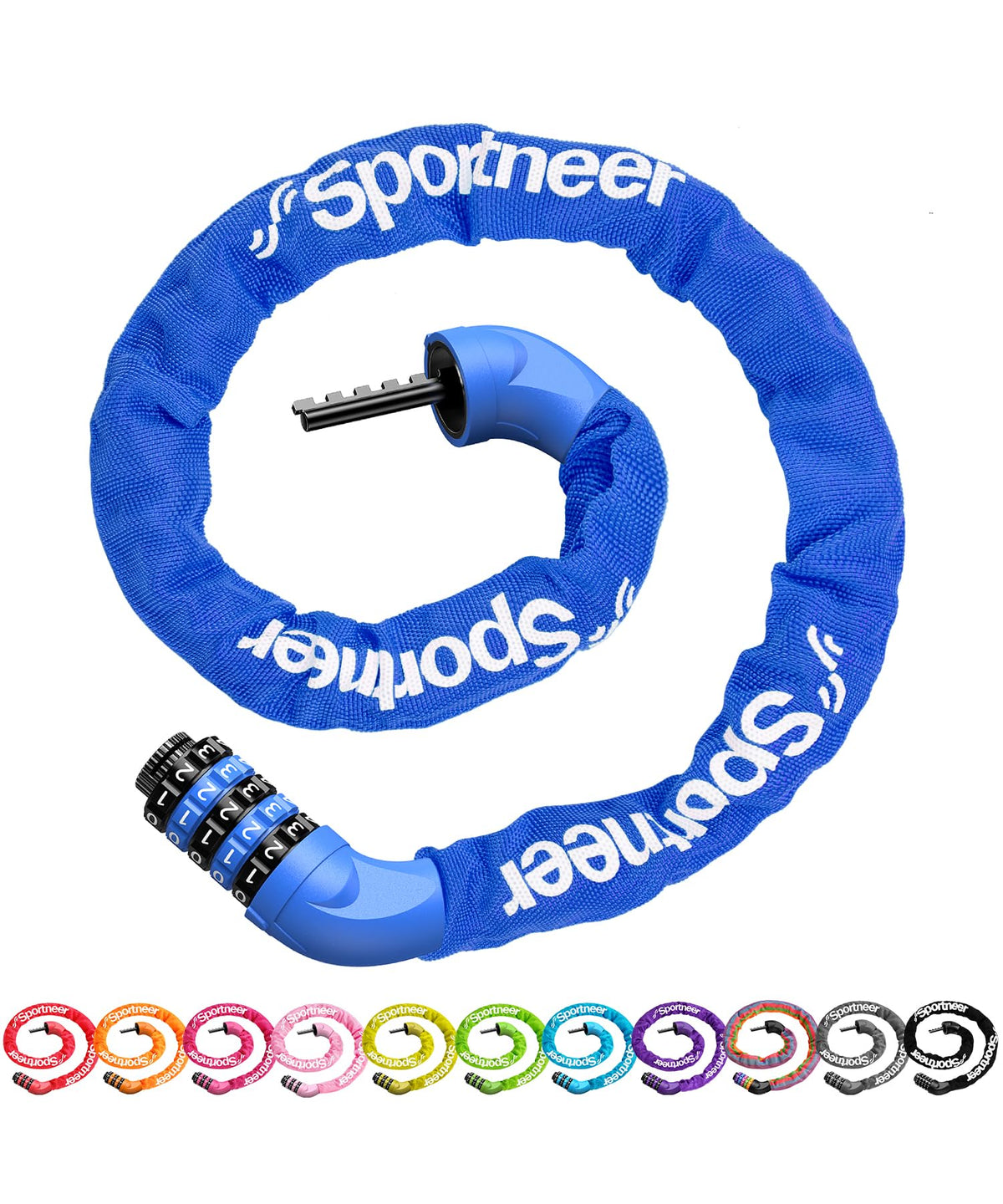 Sportneer Bike Lock: 5 Digit Combination High Security Anti Theft Bike Chain Lock - 3.2/3.6/4ft Heavy Duty Keyless Bicycle Lock for Bike, Motorcycle, Scooter, Door & Gate - 4/6mm Thick, Easy to Use
