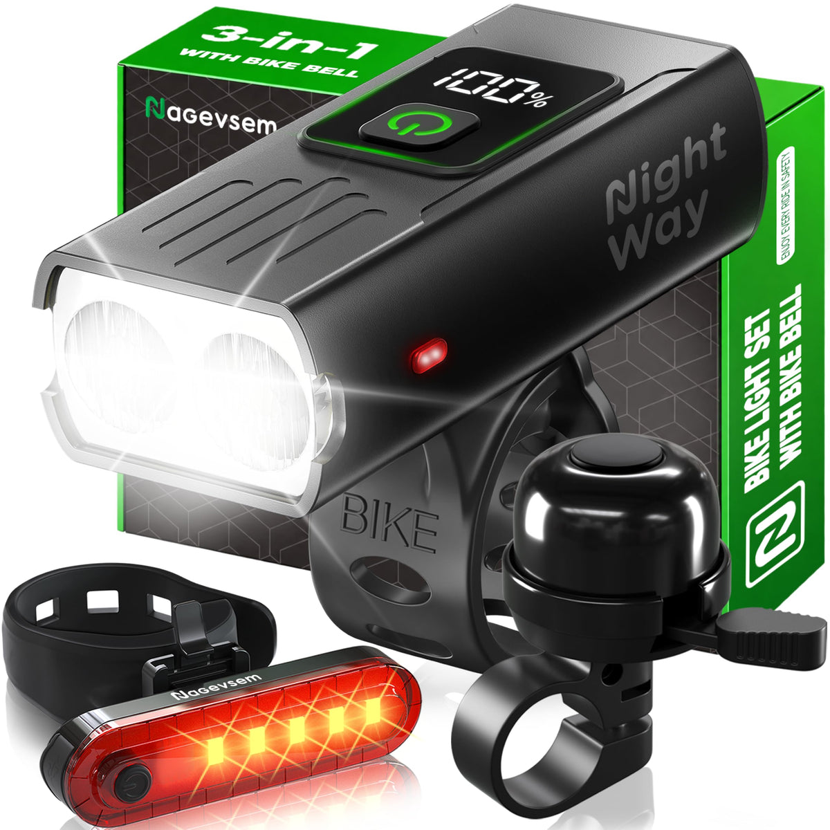 Bike Lights Front and Back for Night Riding, Rechargeable Bicycle Light Set
