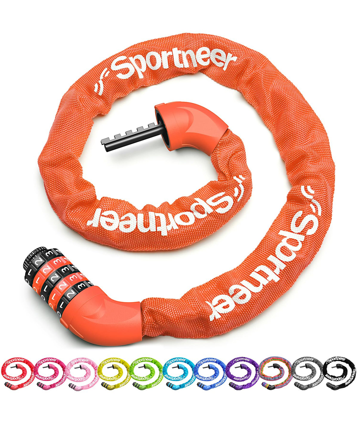 Sportneer Bike Lock: 5 Digit Combination High Security Anti Theft Bike Chain Lock - 3.2/3.6/4ft Heavy Duty Keyless Bicycle Lock for Bike, Motorcycle, Scooter, Door & Gate - 4/6mm Thick, Easy to Use