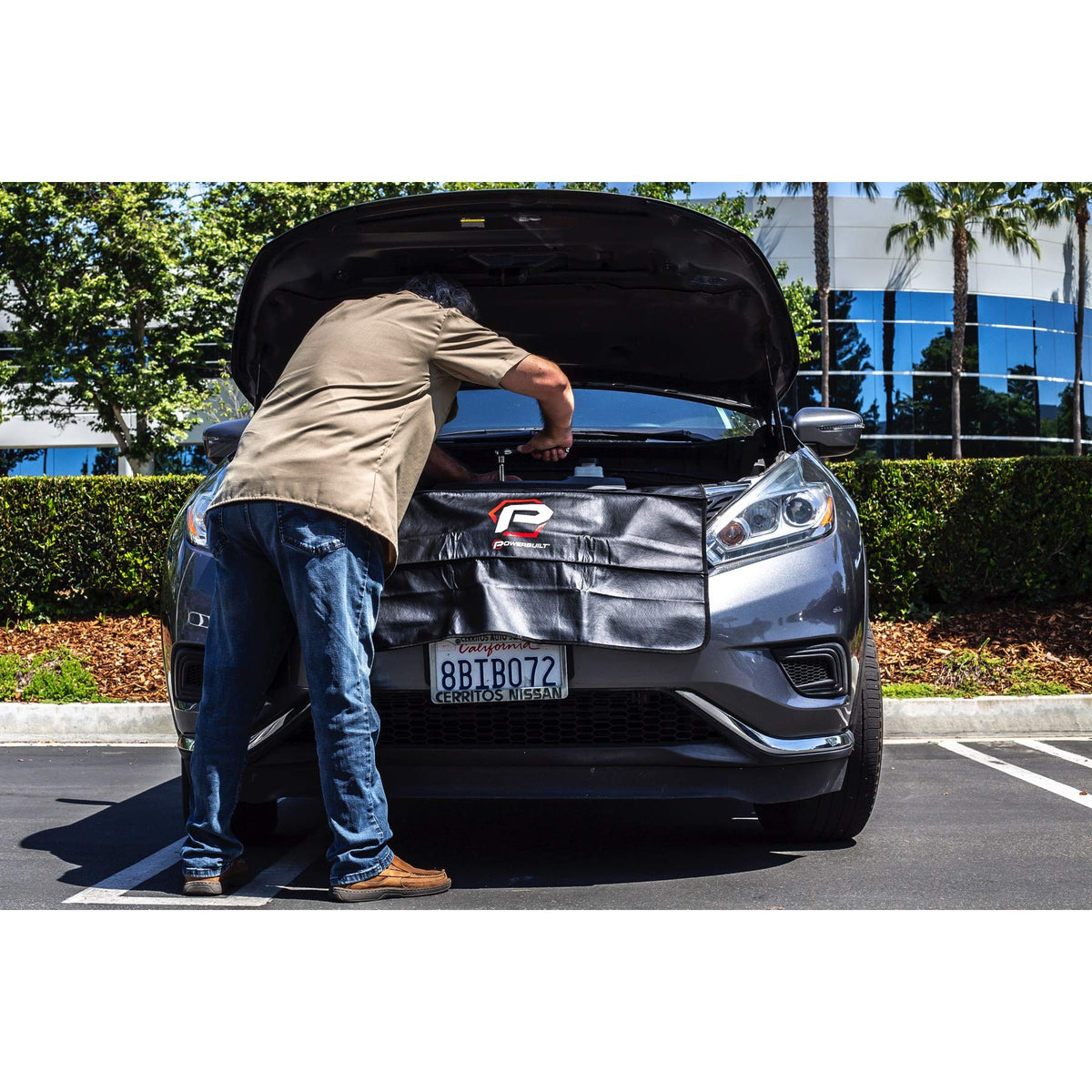 Powerbuilt 24"x 34" Black Plush Vinyl Fender Cover Protector Pad Mat, Mechanic and Car Repair Under Hood Protection - 640083
