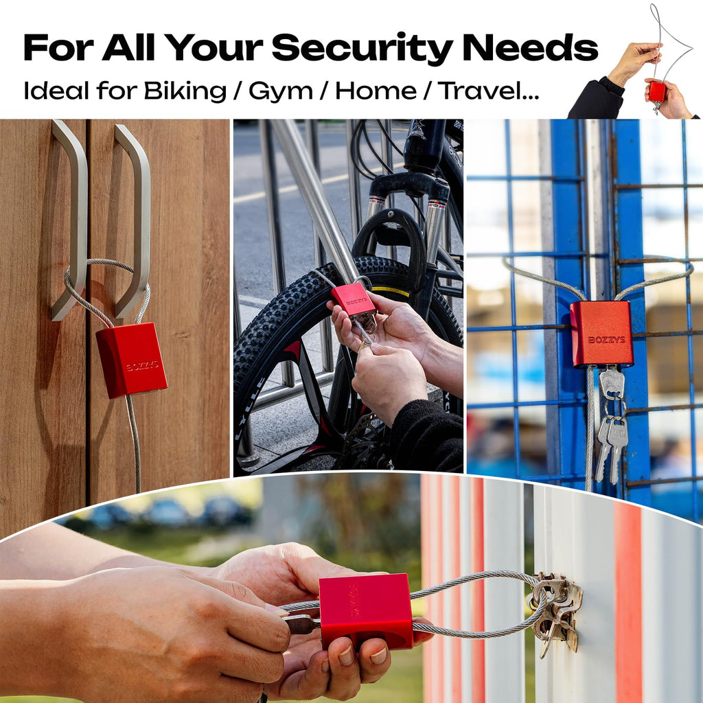 BOZZYS Cable Lock with 3 Keys | Adjustable Steel Cable Lock | Aluminum Locks for Bikes, Gate, Lockers & Outdoor Gear