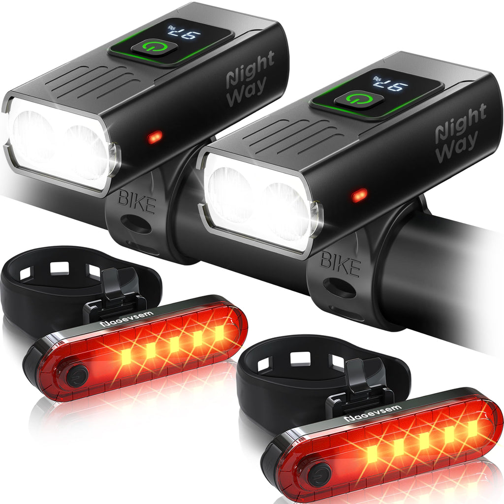 Bike Lights Front and Back for Night Riding, Rechargeable Bicycle Light Set