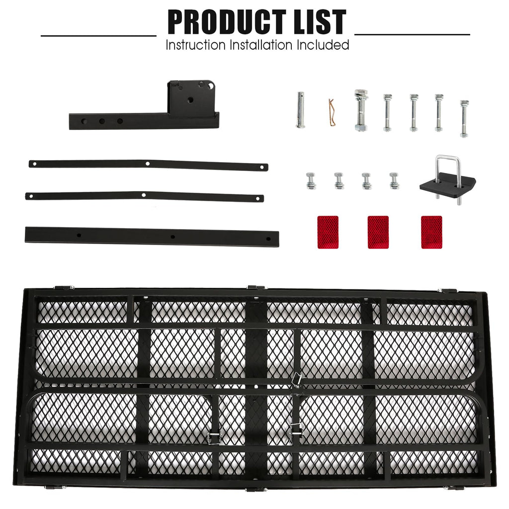 OUTPRIZE Trailer Hitch Cargo Rack, 60 x 24 x 14 Inch Folding Hitch Mount Cargo Carrier with High Side Rails for RV Truck SUV Van, 500 lbs. Capacity, 2" Receiver, Black