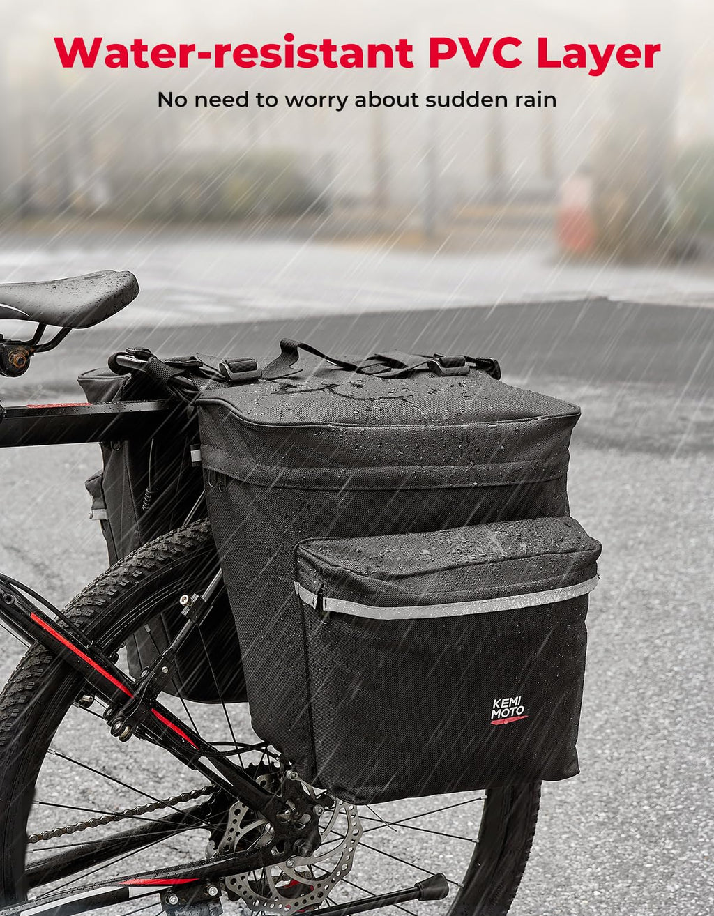 KEMIMOTO Portable Bike Pannier Bag, Water Resistant Bicycle Trunk Bag with Reflective Trim, Bike Saddle Bag for Grocery Shopping Commut Long Cycling Trip
