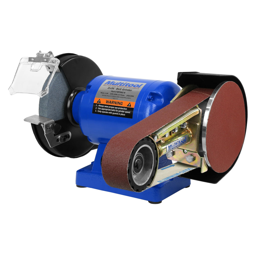 Multitool 2" x 36" Deluxe Kit, 1 hp Industrial Belt Grinder with Tilting Stand, Work Rest and Starter Belt Kit