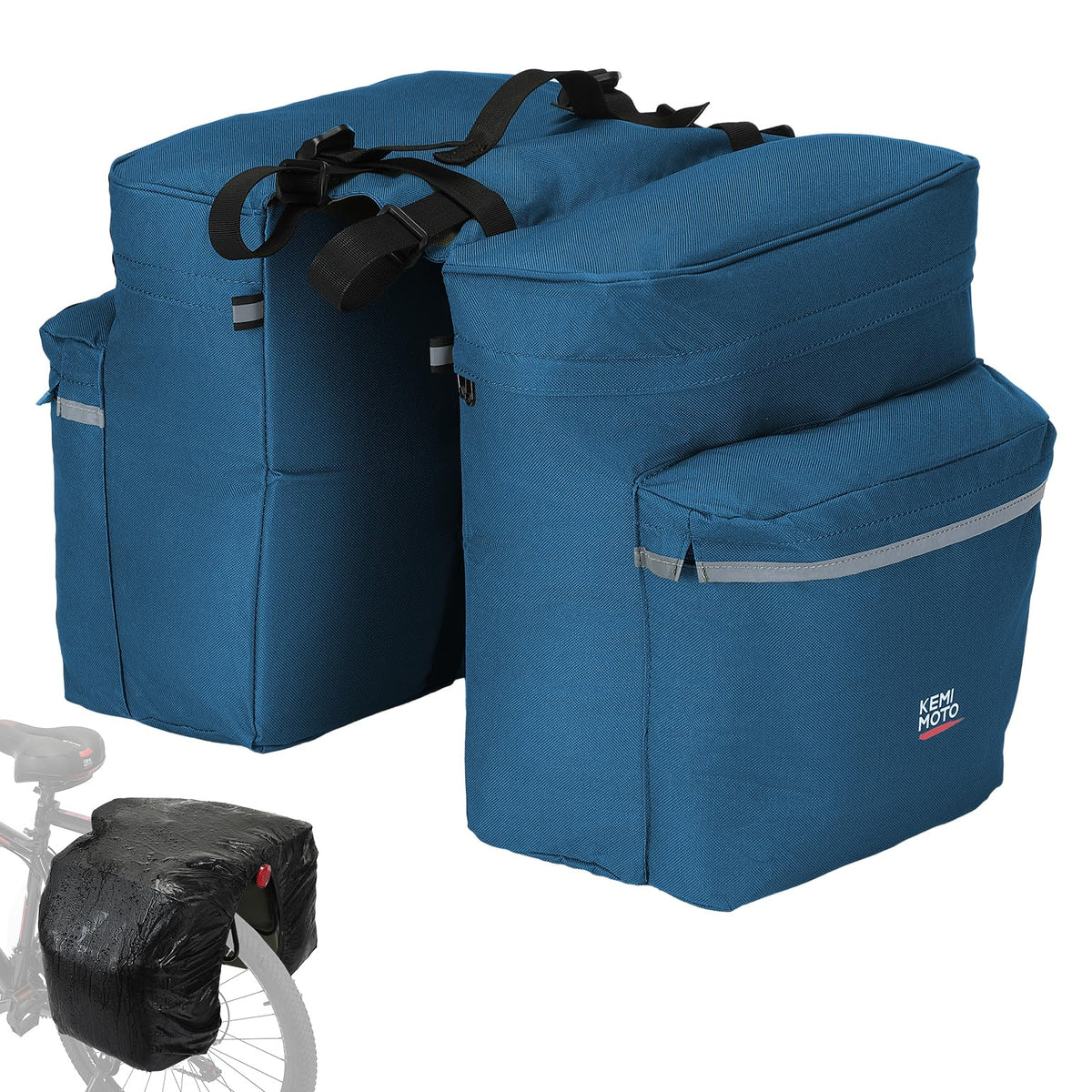 KEMIMOTO Portable Bike Pannier Bag, Water Resistant Bicycle Trunk Bag with Reflective Trim, Bike Saddle Bag for Grocery Shopping Commut Long Cycling Trip