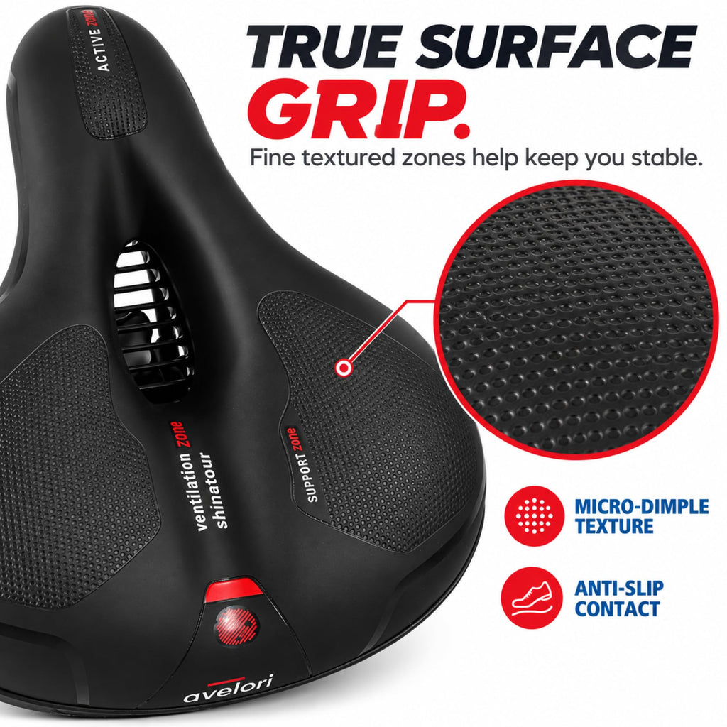 Avelori Bike Comfort Bundle – Premium Memory Foam Bicycle Saddle with Dual Spring Suspension & Ergonomic Lock-On Handlebar Grips – Universal Fit for MTB, Road, and Cruiser Bikes
