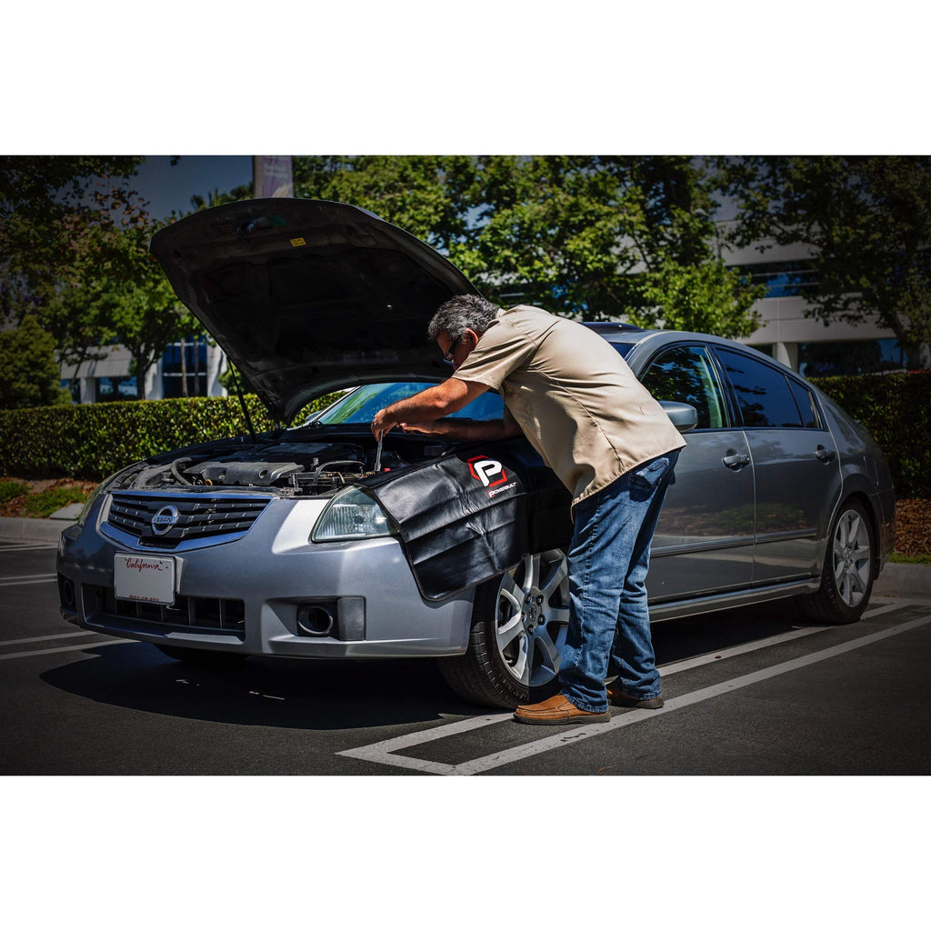 Powerbuilt 24"x 34" Black Plush Vinyl Fender Cover Protector Pad Mat, Mechanic and Car Repair Under Hood Protection - 640083