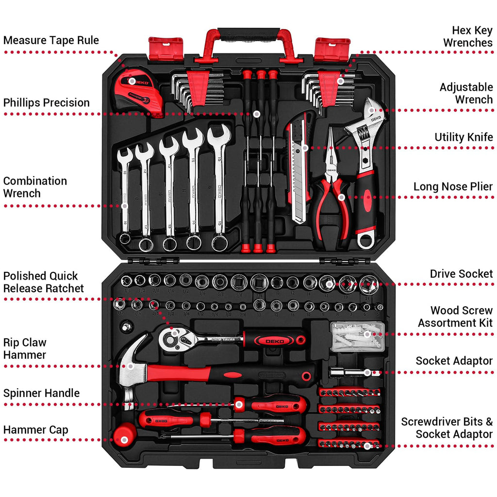 DEKOPRO 158 Piece Tool Set-General Household Hand Tool Kit