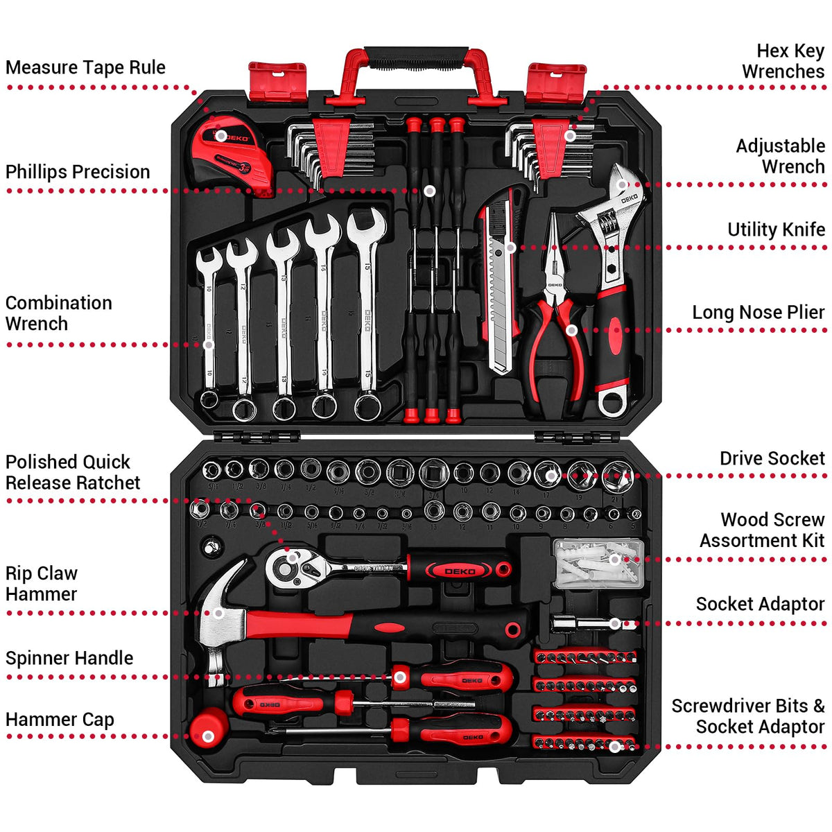 DEKOPRO 158 Piece Tool Set-General Household Hand Tool Kit
