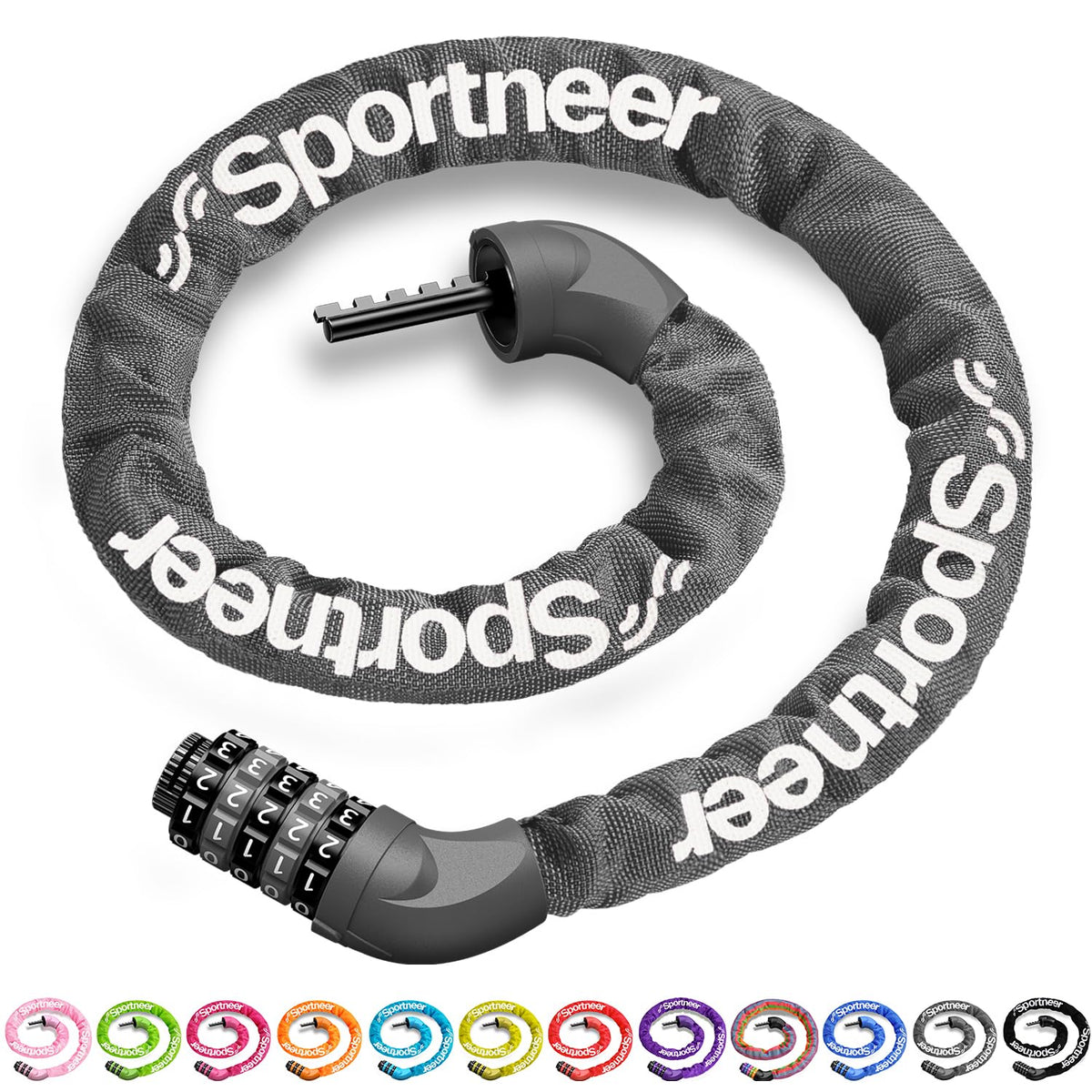 Sportneer Bike Lock: 5 Digit Combination High Security Anti Theft Bike Chain Lock - 3.2/3.6/4ft Heavy Duty Keyless Bicycle Lock for Bike, Motorcycle, Scooter, Door & Gate - 4/6mm Thick, Easy to Use